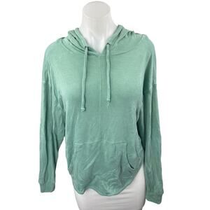 Free People Back Into It Green Cutout Back Hoodie Hooded Sweatshirt Top Size M